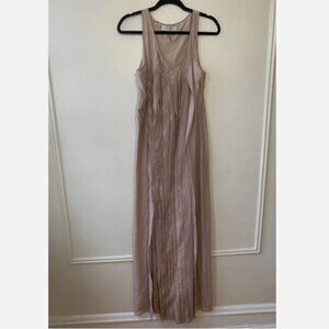 Max Azria BCBG Silk Pleated Maxi Dress Sleeveless Nude